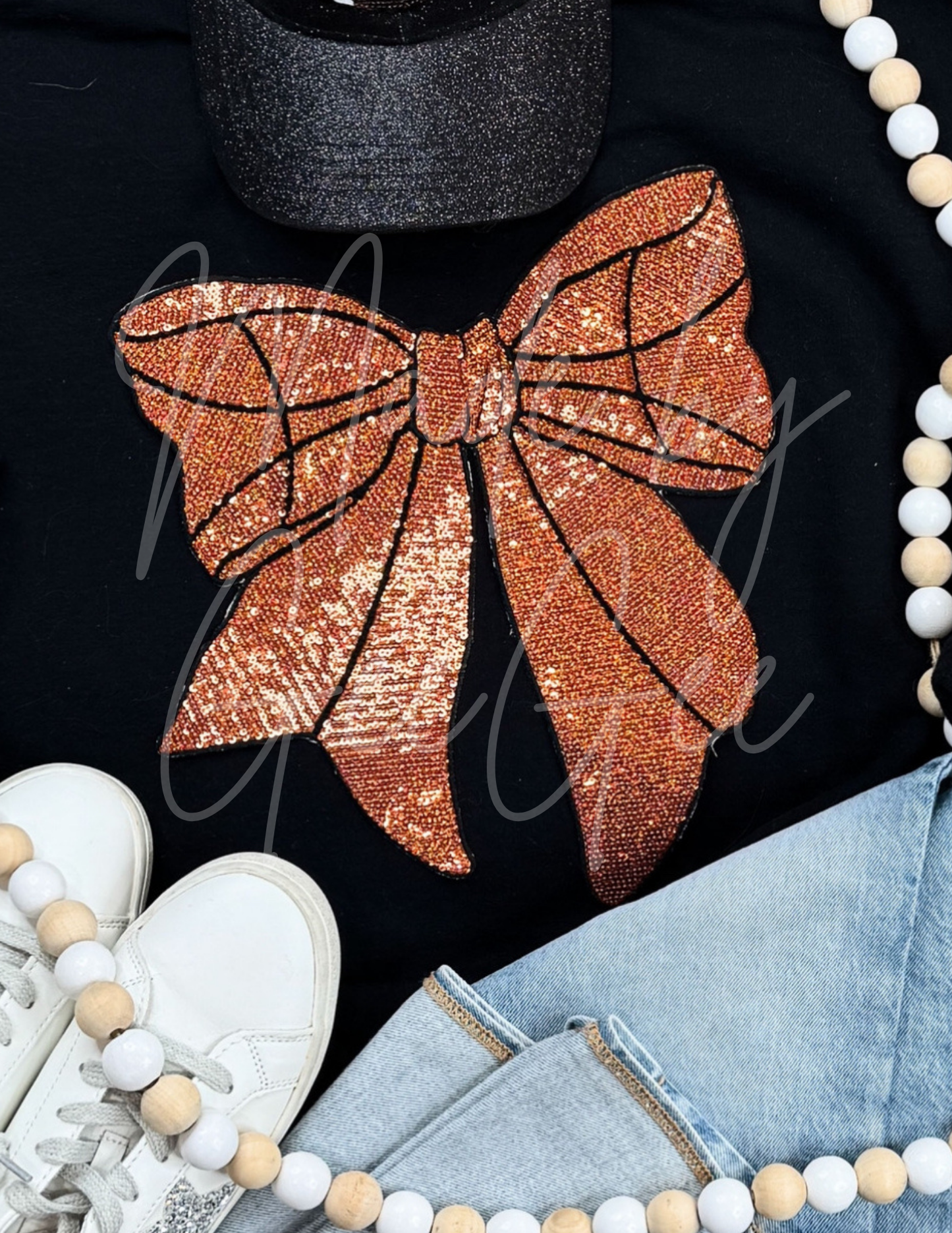 “Basketball Bow” sequin patch sweatshirt